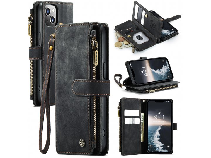 CaseMe Кожаный чехол-кошелек MyPads для iPhone 14 Plus - стильный и защитный..