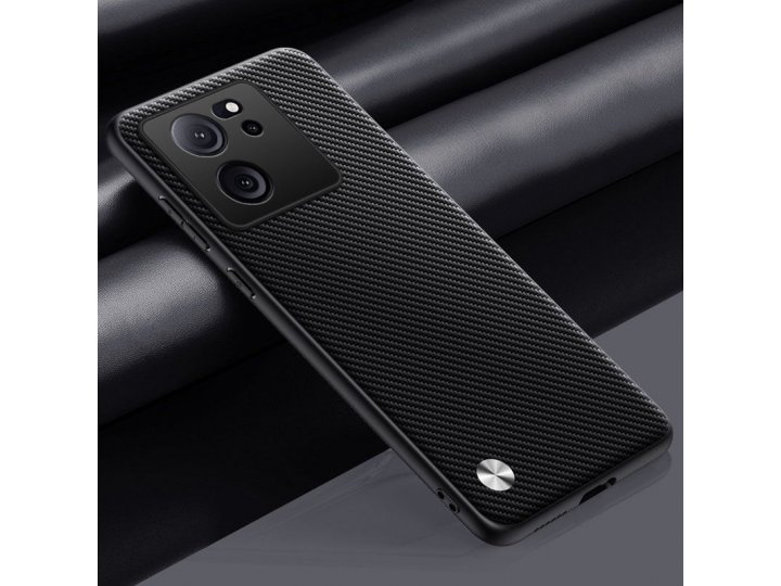 Жесткий чехол MyPads для Xiaomi 13T Pro (Чёрный матовый, Углеродное волокно)..