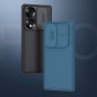 Чехол панель-бампер MyPads Tenda для Honor 70 из пластика с закрывающейся камерой и матовой отделкой «под карбон» с защитой шторкой заглушкой для камеры черная